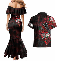 Personalised Native American Chief Skull Couples Matching Mermaid Dress and Hawaiian Shirt Rose Skull - Wonder Print Shop