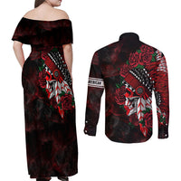 Personalised Native American Chief Skull Couples Matching Off Shoulder Maxi Dress and Long Sleeve Button Shirts Rose Skull - Wonder Print Shop