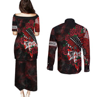 Personalised Native American Chief Skull Couples Matching Puletasi Dress and Long Sleeve Button Shirts Rose Skull - Wonder Print Shop