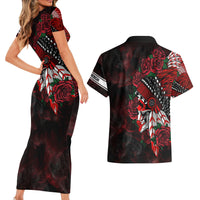 Personalised Native American Chief Skull Couples Matching Short Sleeve Bodycon Dress and Hawaiian Shirt Rose Skull - Wonder Print Shop