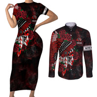 Personalised Native American Chief Skull Couples Matching Short Sleeve Bodycon Dress and Long Sleeve Button Shirts Rose Skull - Wonder Print Shop
