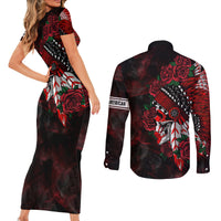 Personalised Native American Chief Skull Couples Matching Short Sleeve Bodycon Dress and Long Sleeve Button Shirts Rose Skull - Wonder Print Shop
