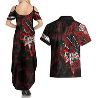 Personalised Native American Chief Skull Couples Matching Summer Maxi Dress and Hawaiian Shirt Rose Skull - Wonder Print Shop