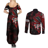 Personalised Native American Chief Skull Couples Matching Summer Maxi Dress and Long Sleeve Button Shirts Rose Skull - Wonder Print Shop