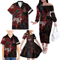Personalised Native American Chief Skull Family Matching Off Shoulder Long Sleeve Dress and Hawaiian Shirt Rose Skull - Wonder Print Shop