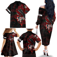 Personalised Native American Chief Skull Family Matching Off Shoulder Long Sleeve Dress and Hawaiian Shirt Rose Skull - Wonder Print Shop