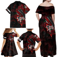 Personalised Native American Chief Skull Family Matching Off Shoulder Maxi Dress and Hawaiian Shirt Rose Skull - Wonder Print Shop