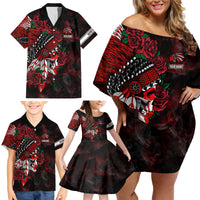 Personalised Native American Chief Skull Family Matching Off Shoulder Short Dress and Hawaiian Shirt Rose Skull - Wonder Print Shop
