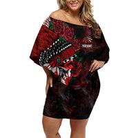 Personalised Native American Chief Skull Family Matching Off Shoulder Short Dress and Hawaiian Shirt Rose Skull - Wonder Print Shop