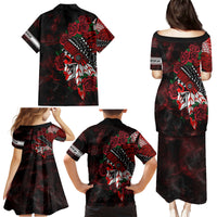 Personalised Native American Chief Skull Family Matching Puletasi Dress and Hawaiian Shirt Rose Skull - Wonder Print Shop