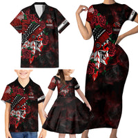 Personalised Native American Chief Skull Family Matching Short Sleeve Bodycon Dress and Hawaiian Shirt Rose Skull - Wonder Print Shop