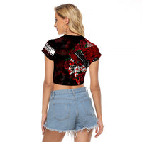 Personalised Native American Chief Skull Raglan Cropped T Shirt Rose Skull - Wonder Print Shop