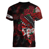 Personalised Native American Chief Skull Women V Neck T Shirt Rose Skull - Wonder Print Shop