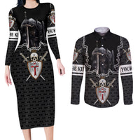 Personalised Knights Templar Warrior Skull Couples Matching Long Sleeve Bodycon Dress and Long Sleeve Button Shirts - Wonder Print Shop