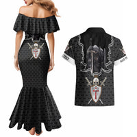 Personalised Knights Templar Warrior Skull Couples Matching Mermaid Dress and Hawaiian Shirt - Wonder Print Shop