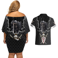 Personalised Knights Templar Warrior Skull Couples Matching Off Shoulder Short Dress and Hawaiian Shirt - Wonder Print Shop