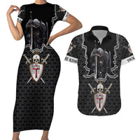 Personalised Knights Templar Warrior Skull Couples Matching Short Sleeve Bodycon Dress and Hawaiian Shirt - Wonder Print Shop