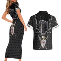Personalised Knights Templar Warrior Skull Couples Matching Short Sleeve Bodycon Dress and Hawaiian Shirt - Wonder Print Shop