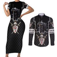 Personalised Knights Templar Warrior Skull Couples Matching Short Sleeve Bodycon Dress and Long Sleeve Button Shirts - Wonder Print Shop
