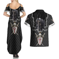 Personalised Knights Templar Warrior Skull Couples Matching Summer Maxi Dress and Hawaiian Shirt - Wonder Print Shop