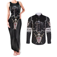 Personalised Knights Templar Warrior Skull Couples Matching Tank Maxi Dress and Long Sleeve Button Shirts - Wonder Print Shop