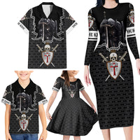 Personalised Knights Templar Warrior Skull Family Matching Long Sleeve Bodycon Dress and Hawaiian Shirt - Wonder Print Shop