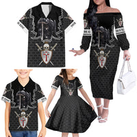 Personalised Knights Templar Warrior Skull Family Matching Off Shoulder Long Sleeve Dress and Hawaiian Shirt - Wonder Print Shop