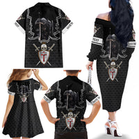 Personalised Knights Templar Warrior Skull Family Matching Off Shoulder Long Sleeve Dress and Hawaiian Shirt - Wonder Print Shop