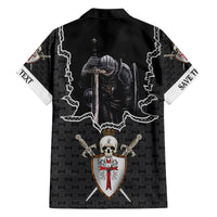 Personalised Knights Templar Warrior Skull Family Matching Off Shoulder Long Sleeve Dress and Hawaiian Shirt - Wonder Print Shop