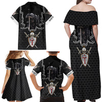 Personalised Knights Templar Warrior Skull Family Matching Off Shoulder Maxi Dress and Hawaiian Shirt - Wonder Print Shop