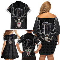 Personalised Knights Templar Warrior Skull Family Matching Off Shoulder Short Dress and Hawaiian Shirt - Wonder Print Shop
