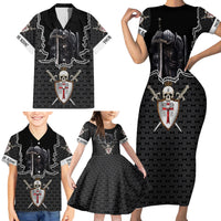 Personalised Knights Templar Warrior Skull Family Matching Short Sleeve Bodycon Dress and Hawaiian Shirt - Wonder Print Shop
