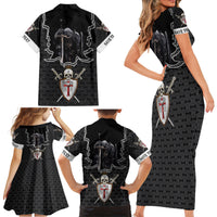 Personalised Knights Templar Warrior Skull Family Matching Short Sleeve Bodycon Dress and Hawaiian Shirt - Wonder Print Shop