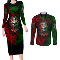 Skulls Aztec Warriors Couples Matching Long Sleeve Bodycon Dress and Long Sleeve Button Shirts - Wonder Print Shop