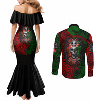 skulls-aztec-warriors-couples-matching-mermaid-dress-and-long-sleeve-button-shirts