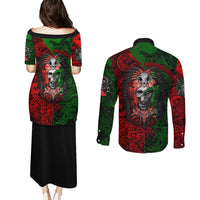 Skulls Aztec Warriors Couples Matching Puletasi Dress and Long Sleeve Button Shirts - Wonder Print Shop
