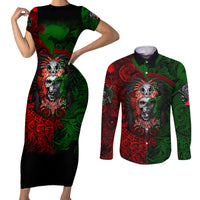 Skulls Aztec Warriors Couples Matching Short Sleeve Bodycon Dress and Long Sleeve Button Shirts - Wonder Print Shop