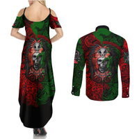 Skulls Aztec Warriors Couples Matching Summer Maxi Dress and Long Sleeve Button Shirts - Wonder Print Shop