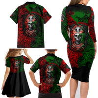 Skulls Aztec Warriors Family Matching Long Sleeve Bodycon Dress and Hawaiian Shirt - Wonder Print Shop