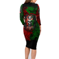 Skulls Aztec Warriors Family Matching Long Sleeve Bodycon Dress and Hawaiian Shirt - Wonder Print Shop
