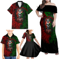 Skulls Aztec Warriors Family Matching Off Shoulder Maxi Dress and Hawaiian Shirt - Wonder Print Shop