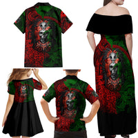 Skulls Aztec Warriors Family Matching Off Shoulder Maxi Dress and Hawaiian Shirt - Wonder Print Shop