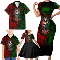 Skulls Aztec Warriors Family Matching Short Sleeve Bodycon Dress and Hawaiian Shirt - Wonder Print Shop