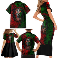 Skulls Aztec Warriors Family Matching Short Sleeve Bodycon Dress and Hawaiian Shirt - Wonder Print Shop