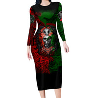 Skulls Aztec Warriors Long Sleeve Bodycon Dress - Wonder Print Shop