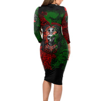 Skulls Aztec Warriors Long Sleeve Bodycon Dress - Wonder Print Shop