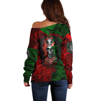 Skulls Aztec Warriors Off Shoulder Sweater - Wonder Print Shop