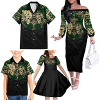 Aztec Warrior Skulls Family Matching Off Shoulder Long Sleeve Dress and Hawaiian Shirt - Wonder Print Shop