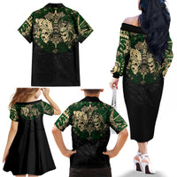 Aztec Warrior Skulls Family Matching Off Shoulder Long Sleeve Dress and Hawaiian Shirt - Wonder Print Shop