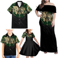 Aztec Warrior Skulls Family Matching Off Shoulder Maxi Dress and Hawaiian Shirt - Wonder Print Shop